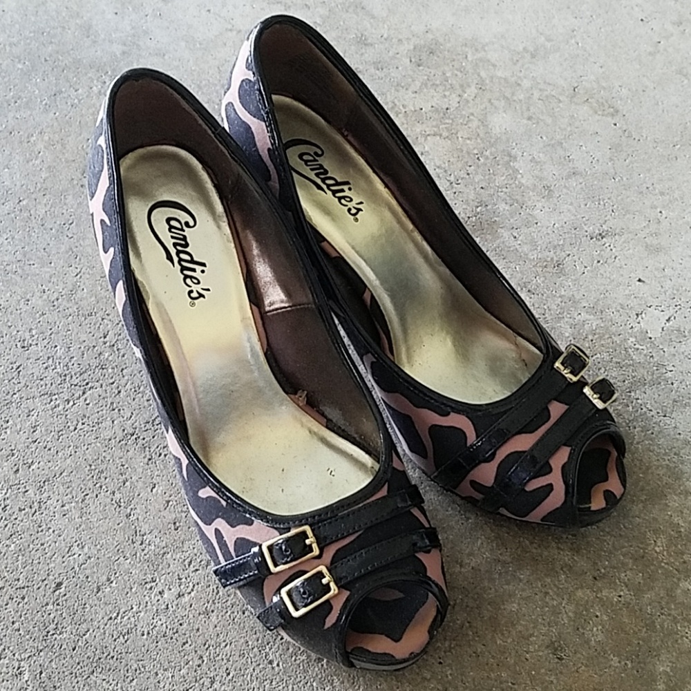 Candies leopard buckle peep toe